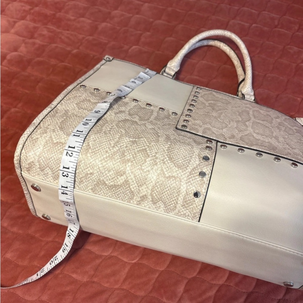 INC International Concepts Beige Patchwork Satchel - image 5